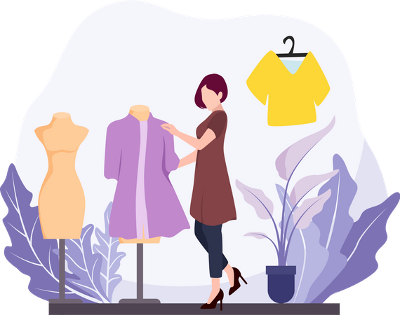 Fille achetant une robe  Illustration