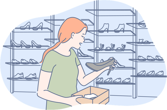 La fille achète des chaussures  Illustration