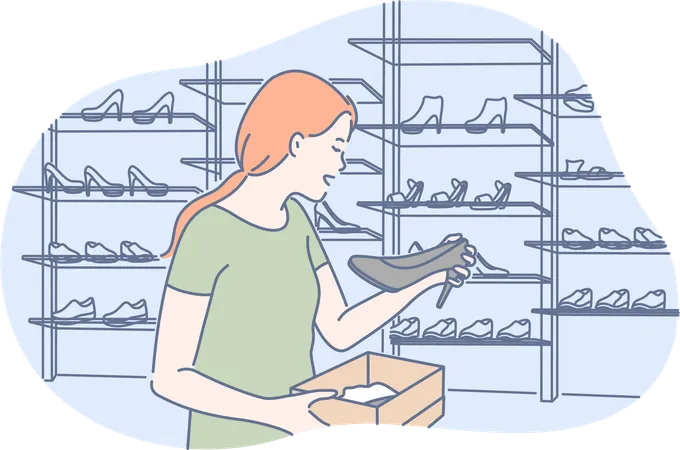 La fille achète des chaussures  Illustration