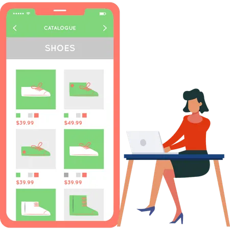 Une fille achète des chaussures en ligne  Illustration