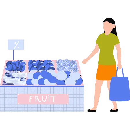 La fille achète des fruits du magasin  Illustration