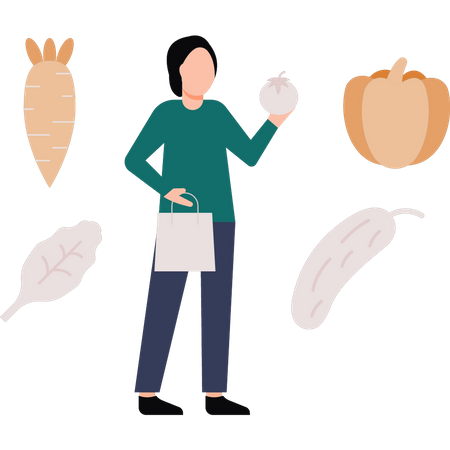 La fille achète des légumes  Illustration