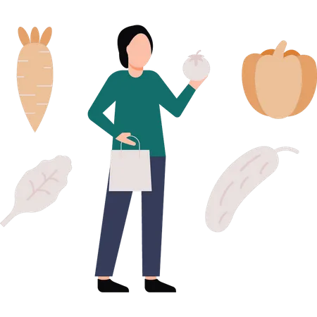 La fille achète des légumes  Illustration