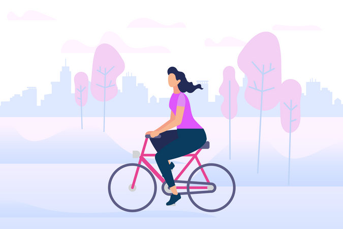 Fille élégante et active appréciant une balade à vélo en plein air  Illustration