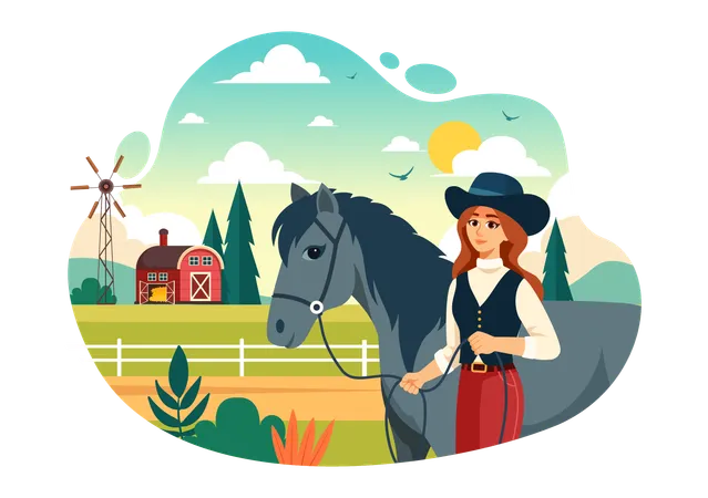 La fille aime l'équitation  Illustration