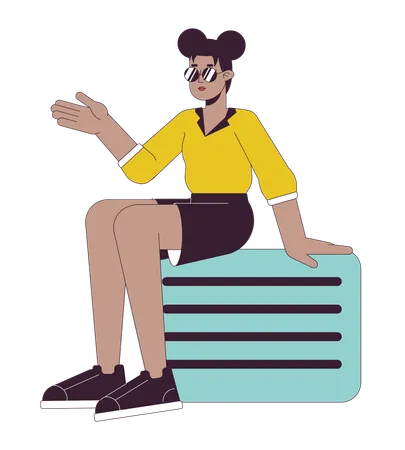 Fille afro-américaine élégante assise sur une valise  Illustration