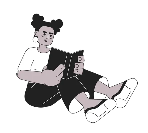 Livre de lecture de fille afro-américaine  Illustration