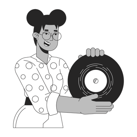 Fille afro-américaine montrant un disque vinyle  Illustration