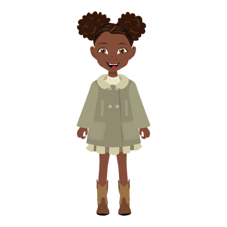 Fille afro-américaine portant un manteau et des bottes  Illustration