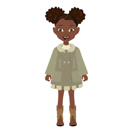 Fille afro-américaine portant un manteau et des bottes  Illustration