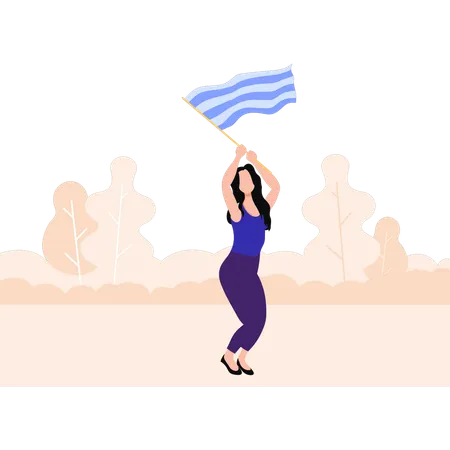 Fille agitant un drapeau  Illustration