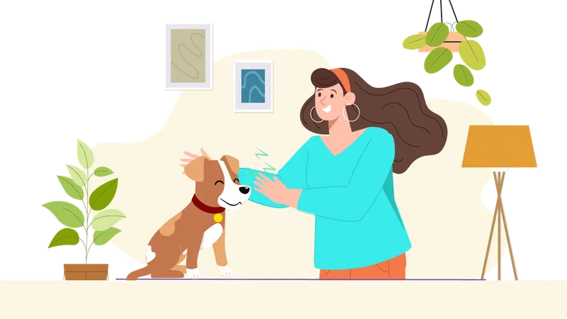 Fille aimant un chien de compagnie  Illustration