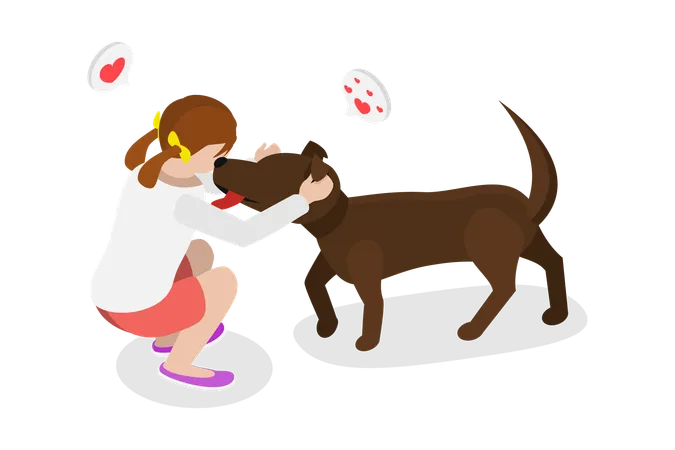 Fille aimant chien  Illustration