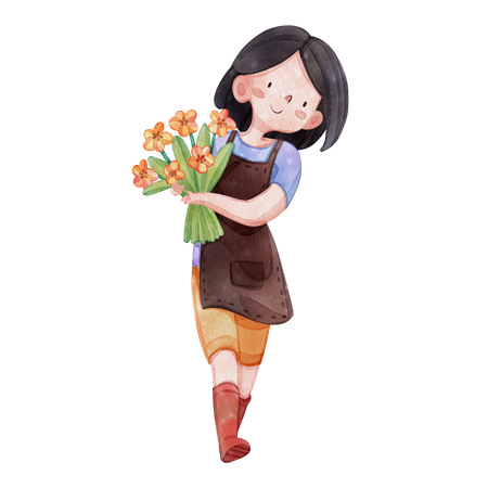 La fille aime la floraison  Illustration