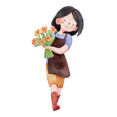 La fille aime la floraison  Illustration