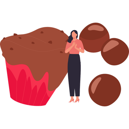La fille aime le cupcake au chocolat  Illustration