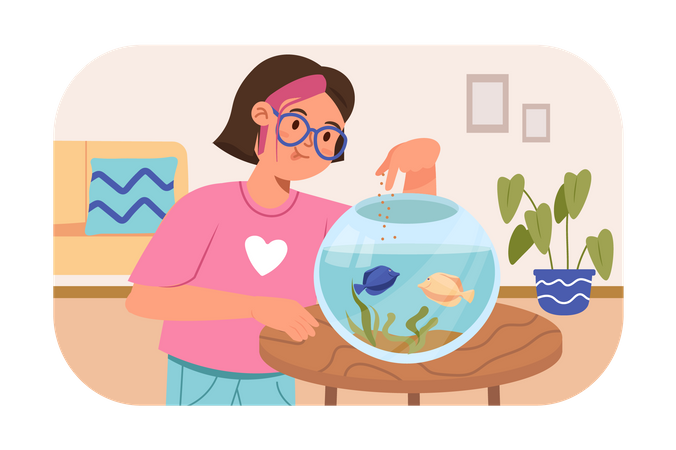 Fille nourrissant du poisson  Illustration