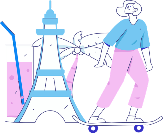 Fille allant au lieu touristique  Illustration