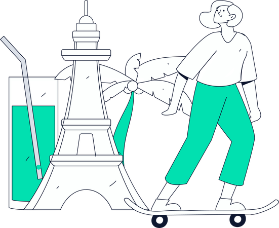 Fille allant au lieu touristique  Illustration