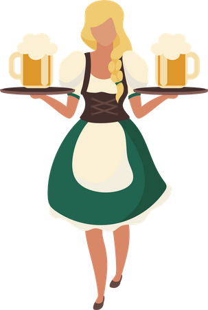 Fille allemande tenant de grands verres à bière  Illustration