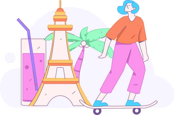 Fille allant au lieu touristique  Illustration