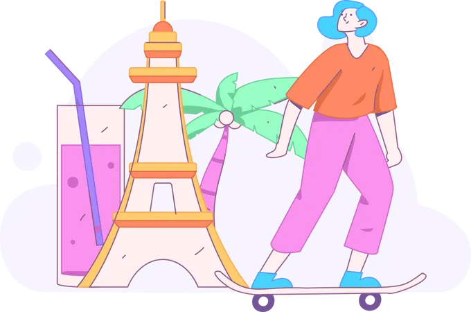 Fille allant au lieu touristique  Illustration