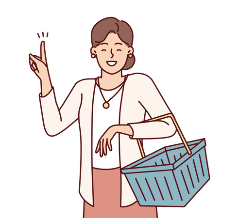 Fille allant faire du shopping avec un panier vide  Illustration