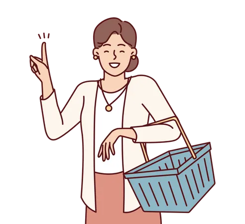 Fille allant faire du shopping avec un panier vide  Illustration