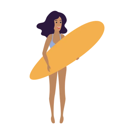 Fille qui va surfer  Illustration