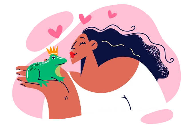 Fille aime la grenouille  Illustration