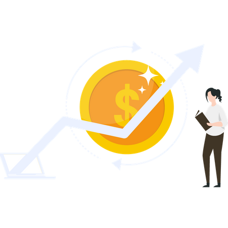 Une fille analyse la croissance du taux du dollar  Illustration