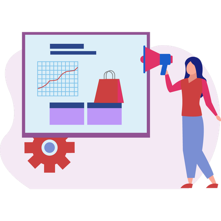 Fille annonçant des stratégies d'achat en ligne  Illustration