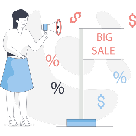 Fille annonçant une grande vente  Illustration