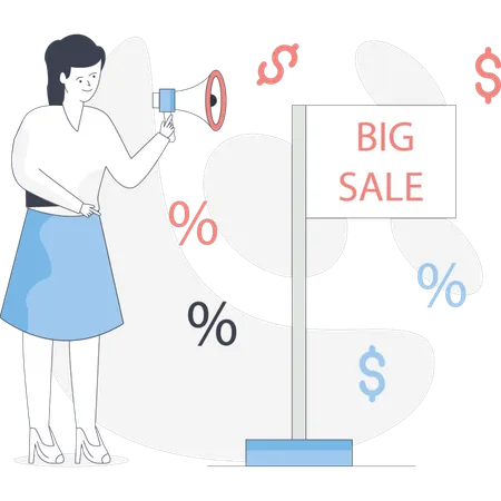 Fille annonçant une grande vente  Illustration