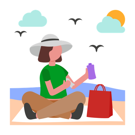Fille appliquant de la crème solaire  Illustration