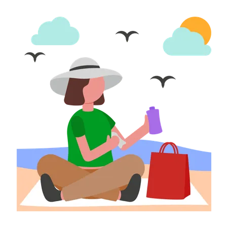Fille appliquant de la crème solaire  Illustration