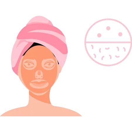 La fille a appliqué un masque de beauté sur son visage  Illustration