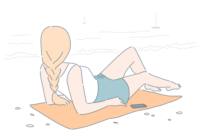 Fille appréciant à la plage  Illustration