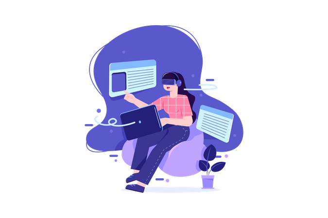 Fille appréciant étudier en utilisant la technologie VR  Illustration