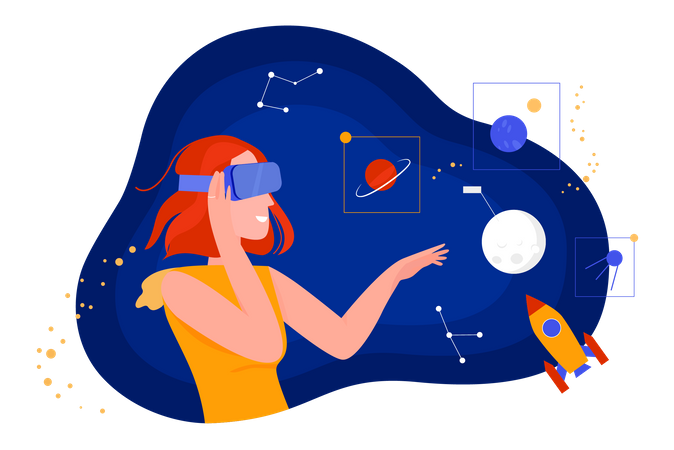 Fille appréciant la galaxie virtuelle  Illustration