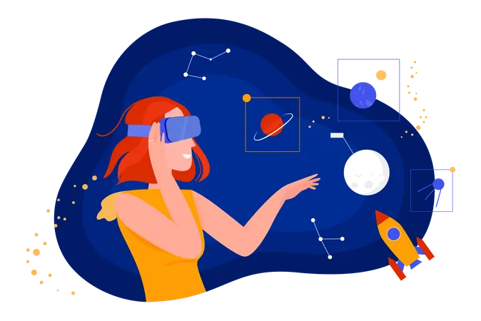 Fille appréciant la galaxie virtuelle  Illustration