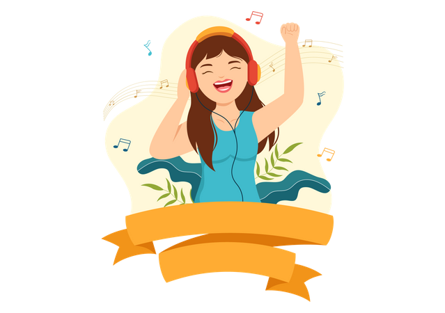 Fille appréciant la musique lors de la Journée mondiale de la musique  Illustration