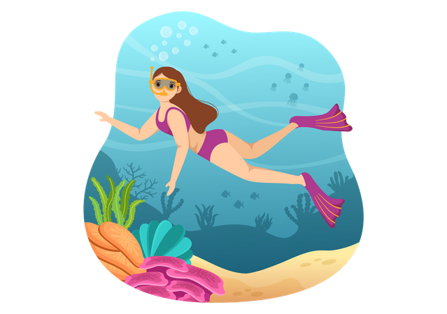 Fille appréciant la plongée sous-marine  Illustration