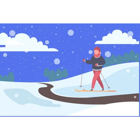 Fille appréciant le ski sur glace  Illustration