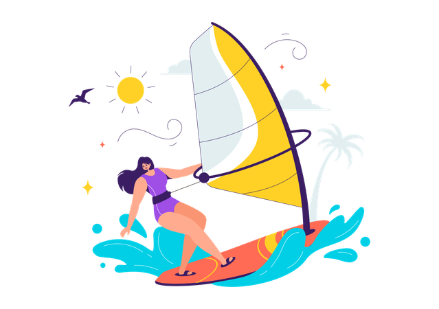 Fille appréciant le surf  Illustration