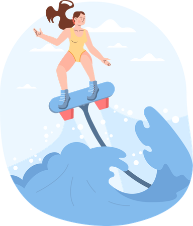 Fille bénéficiant d'un jet d'eau à la plage  Illustration