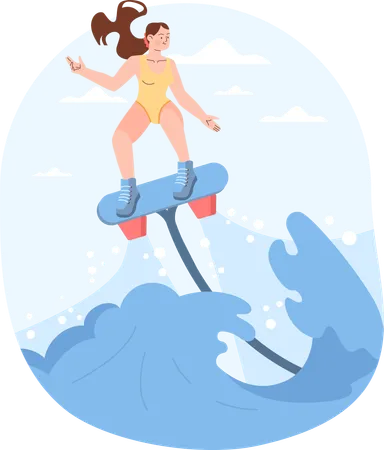 Fille bénéficiant d'un jet d'eau à la plage  Illustration