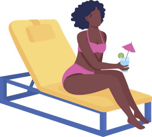 Fille appréciant une boisson tropicale sur la plage  Illustration