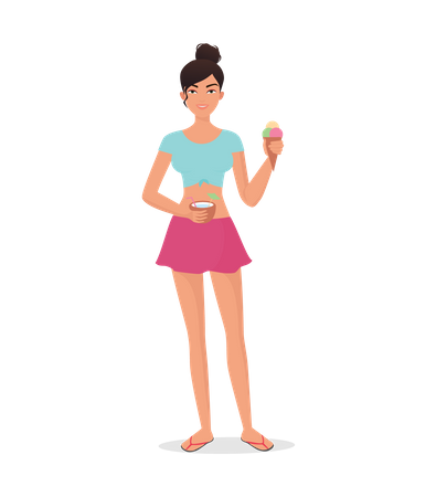 Fille appréciant la glace à la plage  Illustration