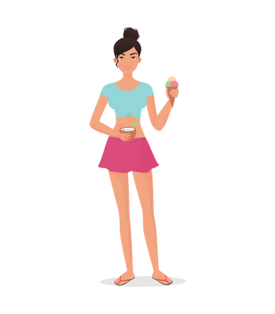 Fille appréciant la glace à la plage  Illustration